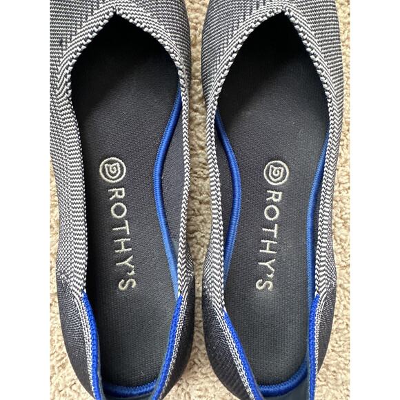 Rothy's Round Toe Birdseye Flat Shoes Knit Black White Blue Trim Women's Size 9 - Picture 6 of 8